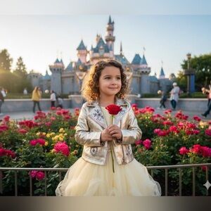 Disney Store Size 7/8  Princess Belle Faux Leather Moto Biker Jacket Girls’ Nice